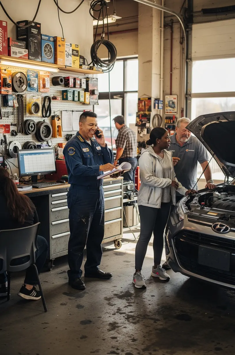 Customer scheduling an appointment for car repair using a smartphone app.